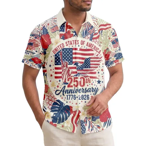 Bald Eagle American Flag Liberty 1776-2026 - USA 250th Anniversary Patriotic Tropical Hawaiian Shirt