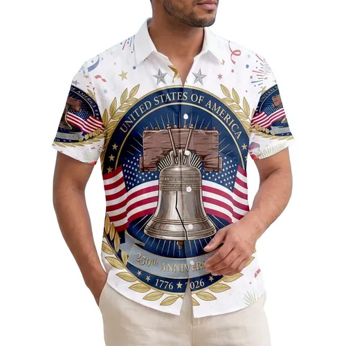 Liberty Bell American Flag 1776-2026 - USA 250th Anniversary Patriotic Tropical Hawaiian Shirt