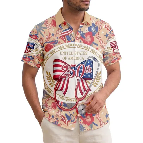United States of America 250th Anniversary Patriotic Bow Stethoscope 1776-2026 Hawaiian Shirt
