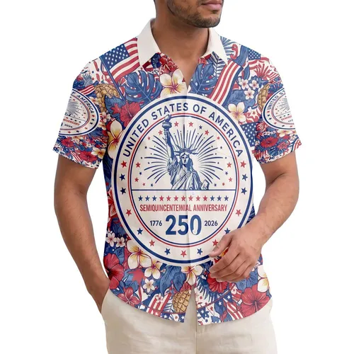 Statue of Liberty Emblem Patriotic Tropical - USA 250th Anniversary 1776-2026 Hawaiian Shirt