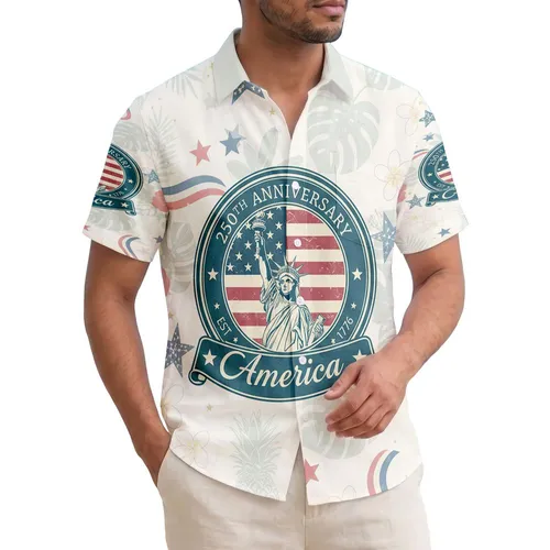 USA 250th Anniversary Lady Liberty 1776 Tropical Flag Independence Day Celebration Hawaiian Shirt