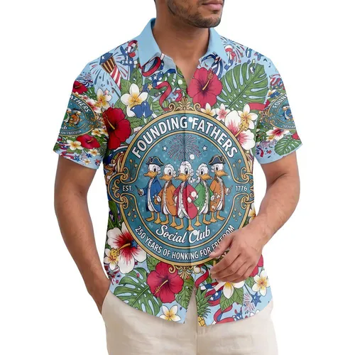 Colonial Duck Founding Fathers - USA 250th Anniversary Patriotic Gift for Veterans Hawaiian Shirt