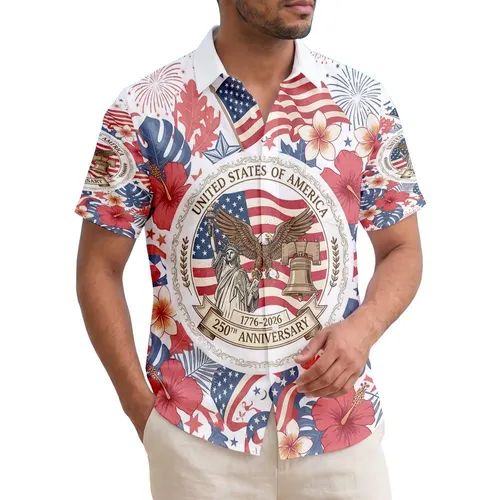 Bald Eagle Statue of Liberty 1776-2026 Flag - USA 250th Anniversary Independence Day Hawaiian Shirt