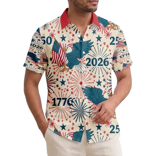 Bald Eagle American Flag 1776-2026 Fireworks - USA 250th Anniversary Independence Day Hawaiian Shirt
