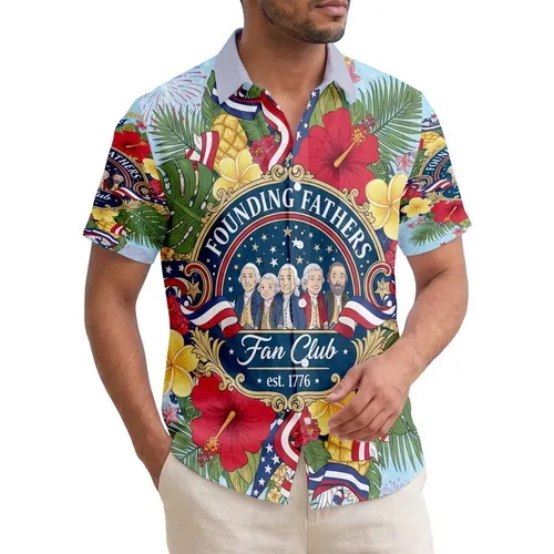 Founding Fathers Fan Club Emblem 1776-2026 - USA 250th Anniversary Independence Day Hawaiian Shirt