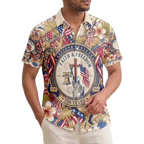 Bald Eagle American Flag Liberty Bell Statue 1776-2026 - USA 250th Anniversary Independence Day Hawaiian Shirt