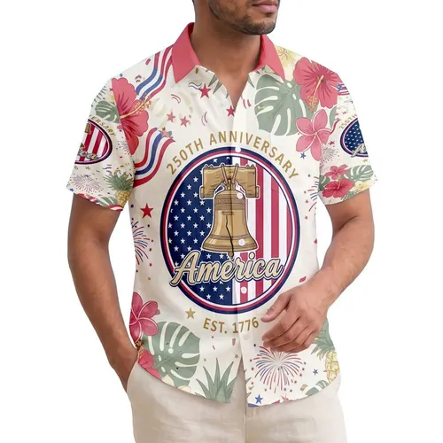 Liberty Bell American Flag 1776-2026 - USA 250th Anniversary Patriotic Tropical Hawaiian Shirt