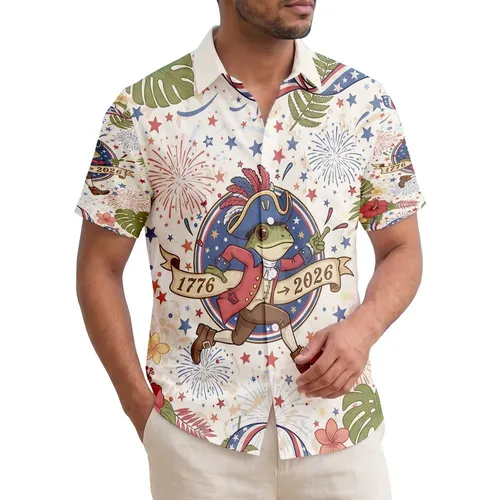 Funny Frog Colonial Soldier 1776 Banner - USA 250th Anniversary Celebration Hawaiian Shirt