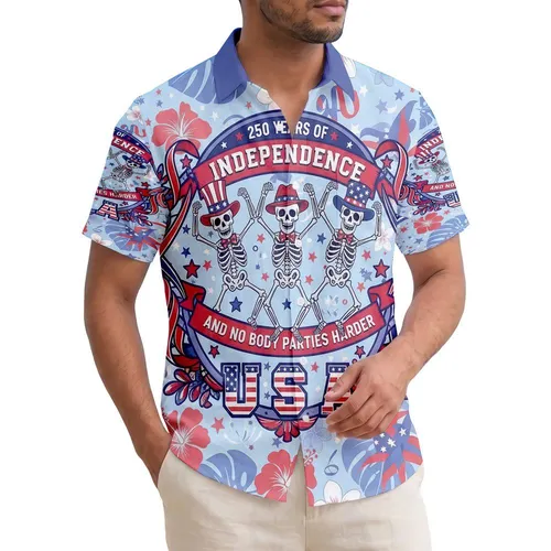 Patriotic Dancing Skeletons 1776-2026 - USA 250 Years of Freedom Independence Day Hawaiian Shirt