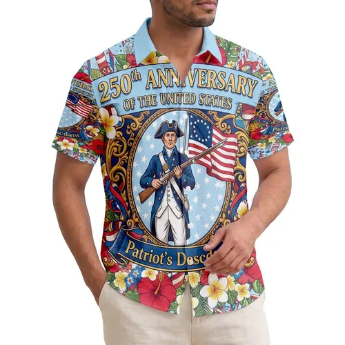 Patriot Minuteman Colonial Soldier Betsy Ross Flag 1776 - USA 250th Anniversary Gift Hawaiian Shirt