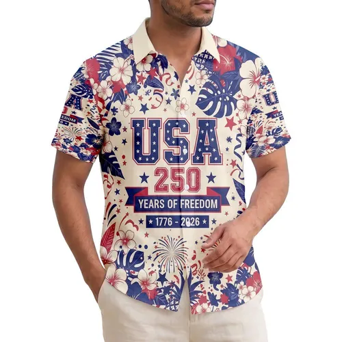USA 250 Years of Freedom 1776-2026 - Patriotic Hawaiian Tropical Fourth of July Hawaiian Shirt