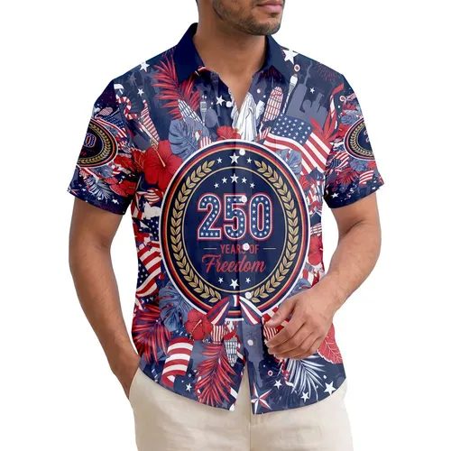 USA 250 Years of Freedom Emblem - Patriotic Hawaiian 1776 Independence Day Semiquincentennial Hawaiian Shirt