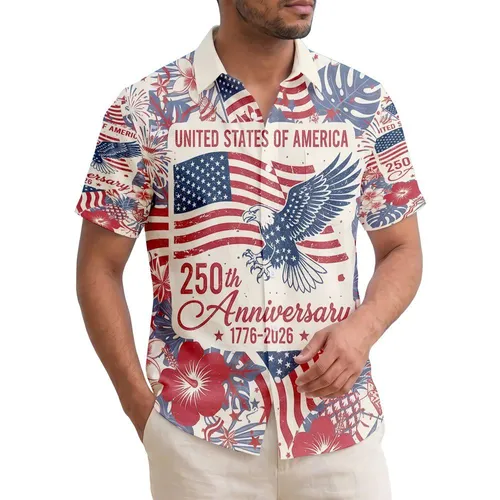 Distressed American Flag Bald Eagle 1776-2026 - USA 250th Anniversary Independence Hawaiian Shirt