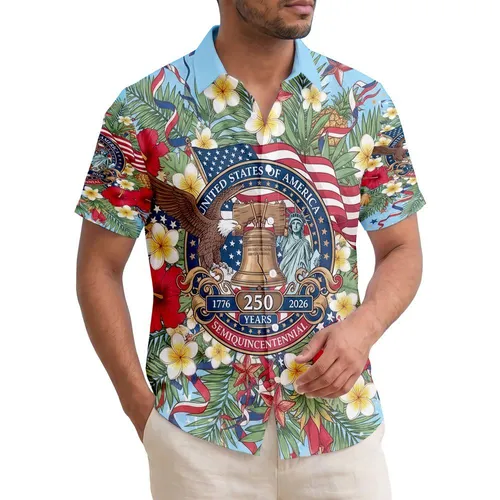 Liberty Bell Bald Eagle Statue American Flag 1776-2026 - USA 250th Anniversary Independence Day Hawaiian Shirt