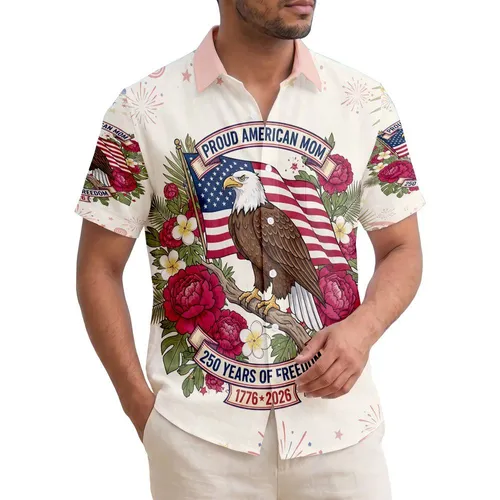 Bald Eagle American Flag 1776-2026 USA 250th Anniversary Tropical Patriotic Mom Hawaiian Shirt