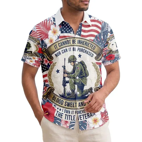 Soldier Memorial Flag Tropical Patriotic Art 1776-2026 - USA 250th Anniversary Gift for Veterans Hawaiian Shirt