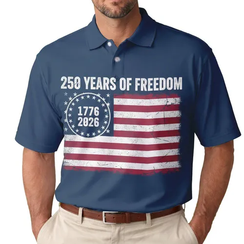 Distressed American Flag 1776-2026 - USA 250 Years of Freedom Independence Day Men's Polo Shirt