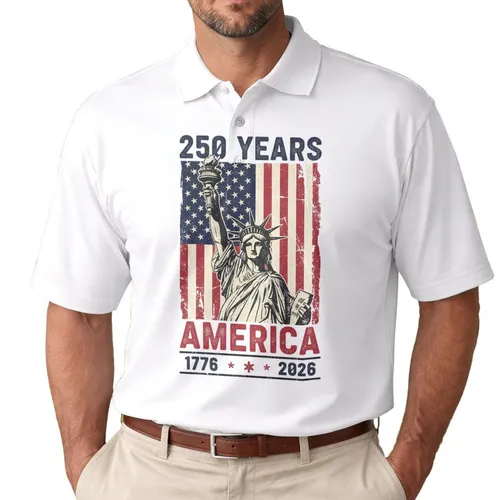 Statue of Liberty American Flag 1776-2026 - USA 250th Anniversary Independence Freedom Men's Polo Shirt