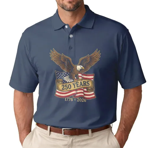 Bald Eagle American Flag 1776-2026 - USA 250th Anniversary Independence Day Gift for Dad Men's Polo Shirt