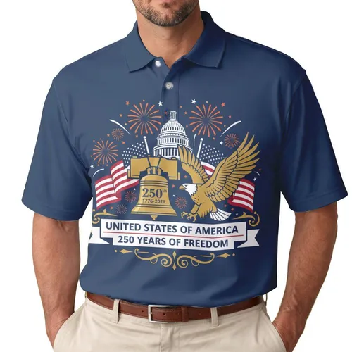 Liberty Bell Bald Eagle American Flag 1776 - USA 250th Anniversary Independence Day Men's Polo Shirt