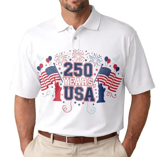 Patriotic Fireworks 250 YEARS, USA Flag Liberty - Semiquincentennial Gift Dad Men's Polo Shirt
