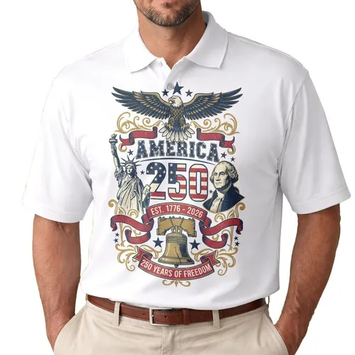 Bald Eagle American Flag 1776-2026 - USA 250th Anniversary Liberty Bell Men's Polo Shirt