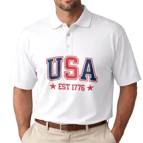 USA Est 1776 Distressed Patriotic Graphic - USA 250th Anniversary Independence Day Men's Polo Shirt