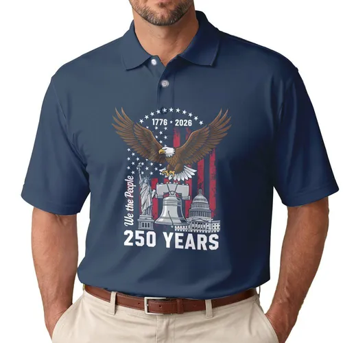 Bald Eagle American Flag Liberty Bell We The People 1776-2026 - USA 250 Years of Freedom Men's Polo Shirt
