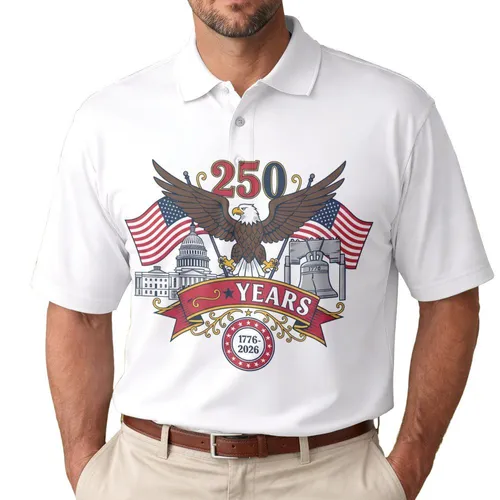Bald Eagle American Flag Capitol Liberty Bell 1776-2026 - USA 250th Anniversary Independence Day Men's Polo Shirt