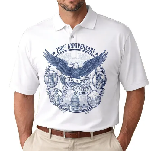 Bald Eagle Liberty Bell 1776-2026 US Capitol - USA 250th Anniversary Independence Day Gift for Dad Men's Polo Shirt