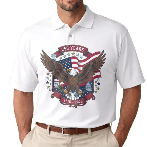 Bald Eagle American Flag 1776-2026 - USA 250th Anniversary Independence Day for Veterans Men's Polo Shirt