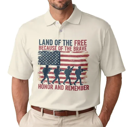 Soldiers Marching Distressed Flag 1776-2026 - USA 250th Anniversary Freedom Day Men's Polo Shirt