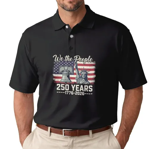 Liberty Bell Statue Flag 1776-2026 We The People - USA 250th Anniversary Freedom Men's Polo Shirt