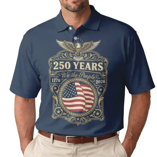 Bald Eagle American Flag We The People 1776-2026 - USA 250th Anniversary Independence Day Men's Polo Shirt