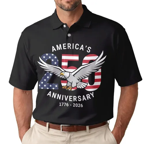 Bald Eagle 250 American Flag 1776-2026 - USA 250th Anniversary Independence Day Gift for Dad Men's Polo Shirt