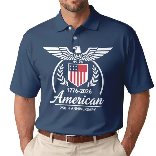 1776-2026 American Patriotic Text - USA 250th Anniversary Independence Day Gift for Dad Men's Polo Shirt