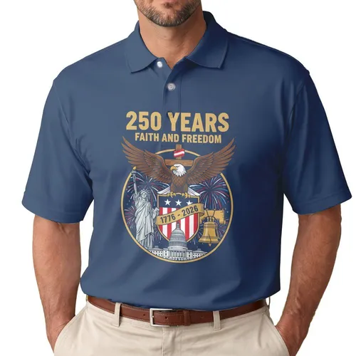 Bald Eagle American Flag 1776-2026 - USA 250th Anniversary Liberty Faith Freedom Men's Polo Shirt
