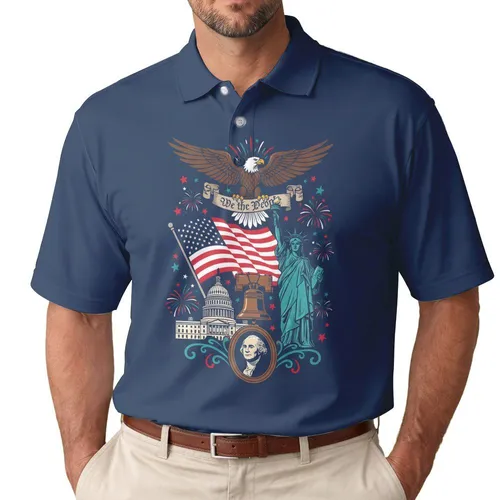 Bald Eagle American Flag 1776 We The People - USA 250th Anniversary Independence Men's Polo Shirt
