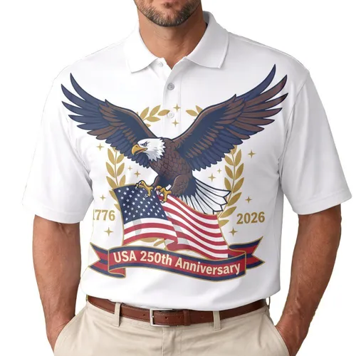 Bald Eagle American Flag 1776-2026 - USA 250th Anniversary Independence Day Gift for Dad Men's Polo Shirt