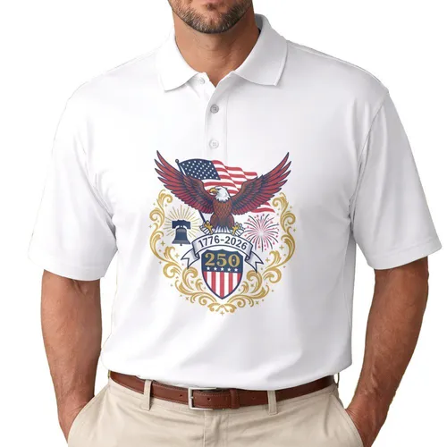 Bald Eagle American Flag 1776-2026 - USA 250th Anniversary Patriotic Liberty Men's Polo Shirt
