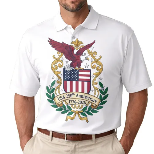 Bald Eagle American Flag 1776-2026 - USA 250th Anniversary Independence Day Gift for Dad Men's Polo Shirt