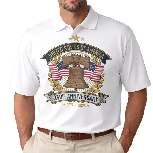 Liberty Bell American Flags 1776-2026 - USA 250th Anniversary Patriotic Gift for Veterans Men's Polo Shirt