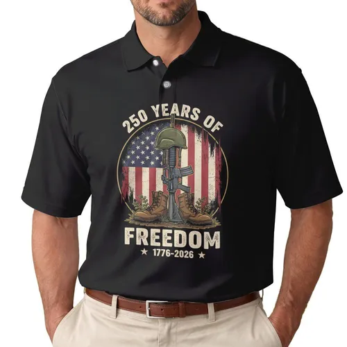 Battlefield Cross American Flag 1776-2026 - USA 250th Anniversary Freedom Memorial Men's Polo Shirt