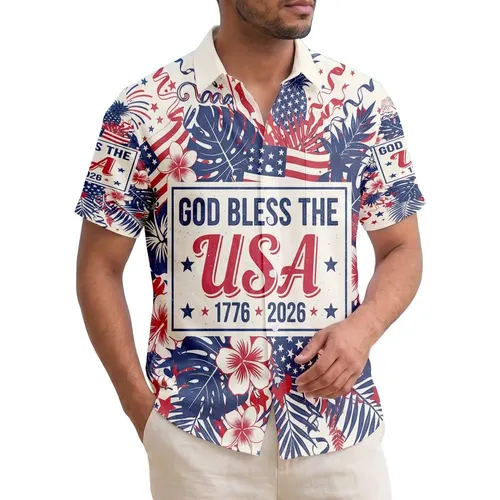 GOD BLESS THE USA 1776-2026 Patriotic Tropical - USA 250th Anniversary Independence Day Hawaiian Shirt