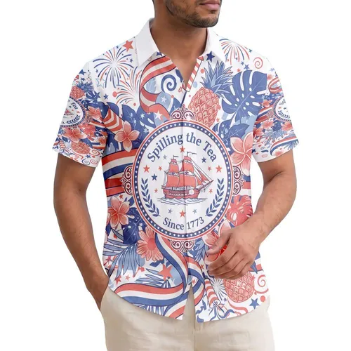 Sailing Ship Boston Tea Party 1773 - USA 250th Anniversary Independence Day for Dad Hawaiian Shirt