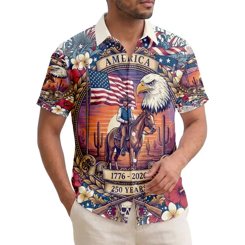 Cowboy Bald Eagle American Flag 1776-2026 - USA 250th Anniversary Independence Day Gift Hawaiian Shirt