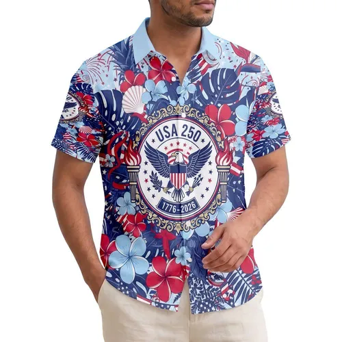 Bald Eagle American Flag 1776-2026 - USA 250th Anniversary Tropical Patriotic Design Hawaiian Shirt