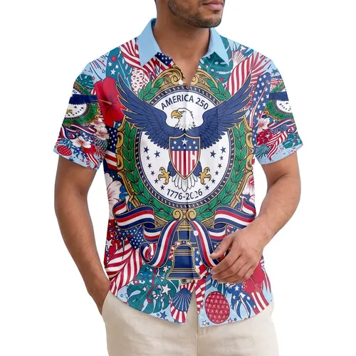 Bald Eagle American Flag Liberty Bell 1776-2026 - USA 250th Anniversary Patriotic Independence Day Hawaiian Shirt