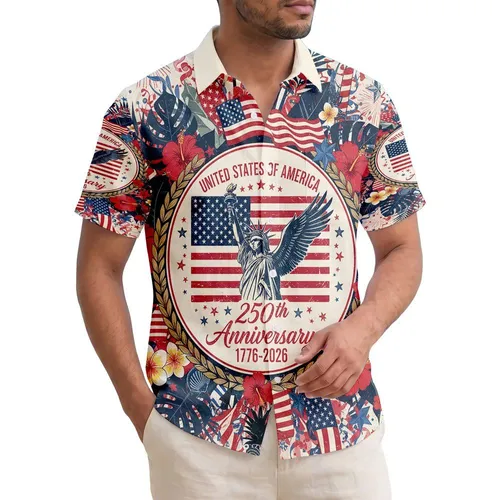 Bald Eagle American Flag Statue of Liberty Tropical - USA 250th Anniversary 1776-2026 Hawaiian Shirt