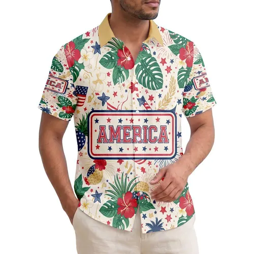 AMERICA Distressed Text Patriotic Tropical - USA 250th Anniversary 1776-2026 Hawaiian Shirt